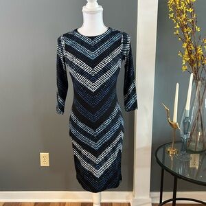 Karen Kane Black and Blue Chevron Dress~Size XS